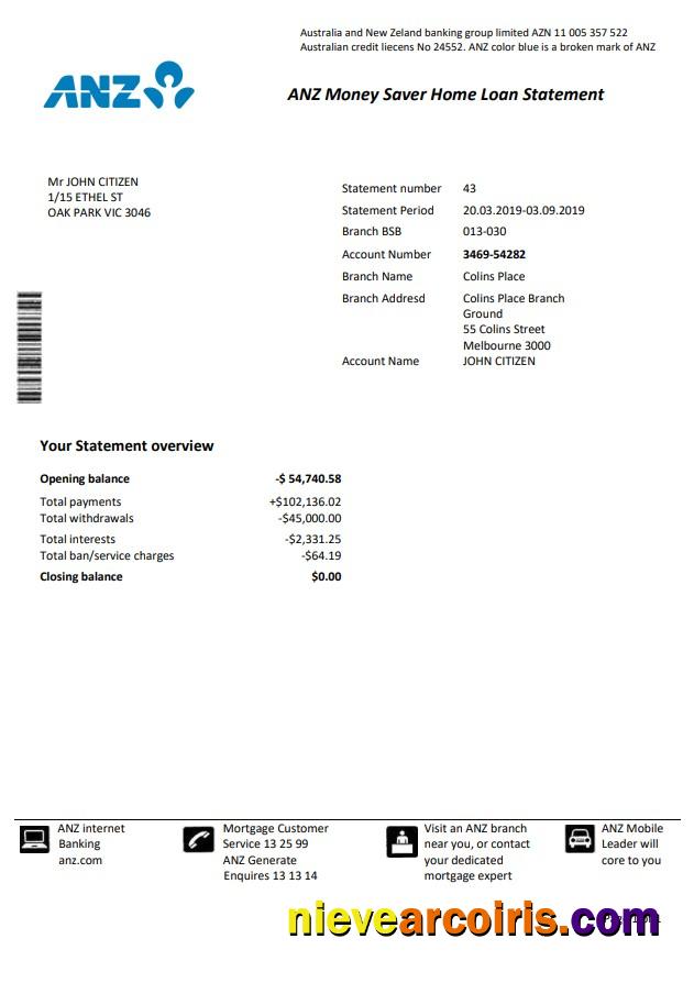 Australia ANZ proof of address bank statement1